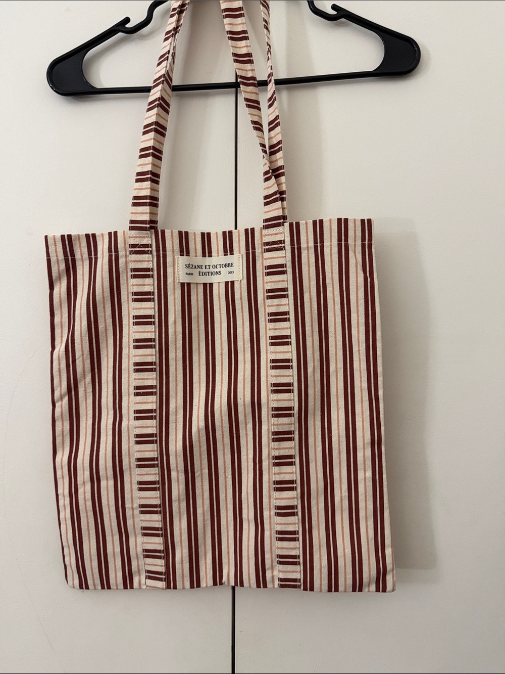 Sezane Red and Cream Striped Canvas Tote